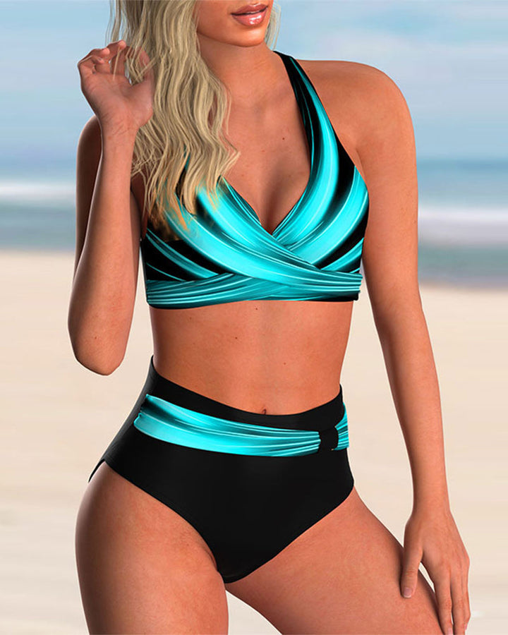 Emily | Cross neck bikini set with print