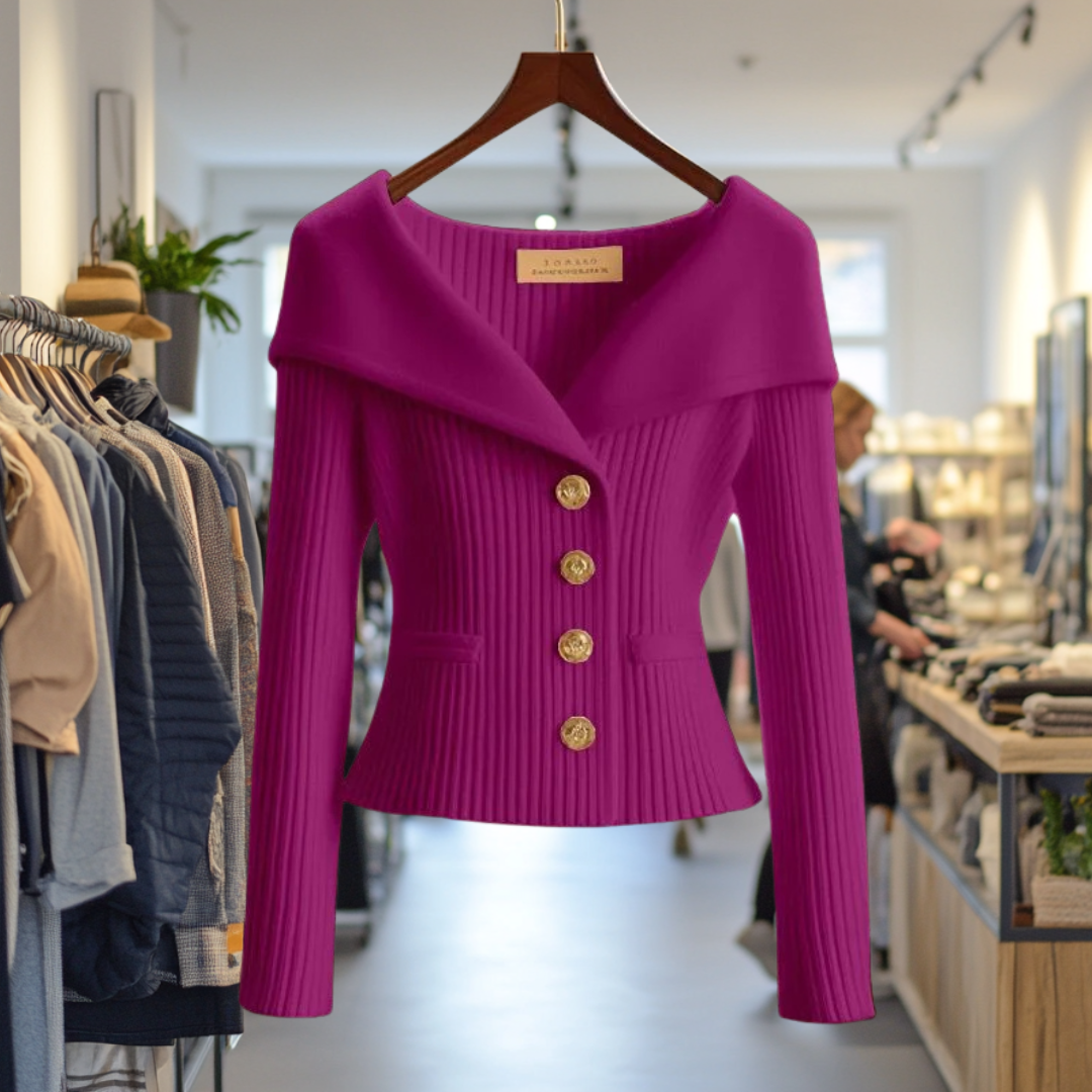 Catherine™ | Elegant rib-knit statement cardigan