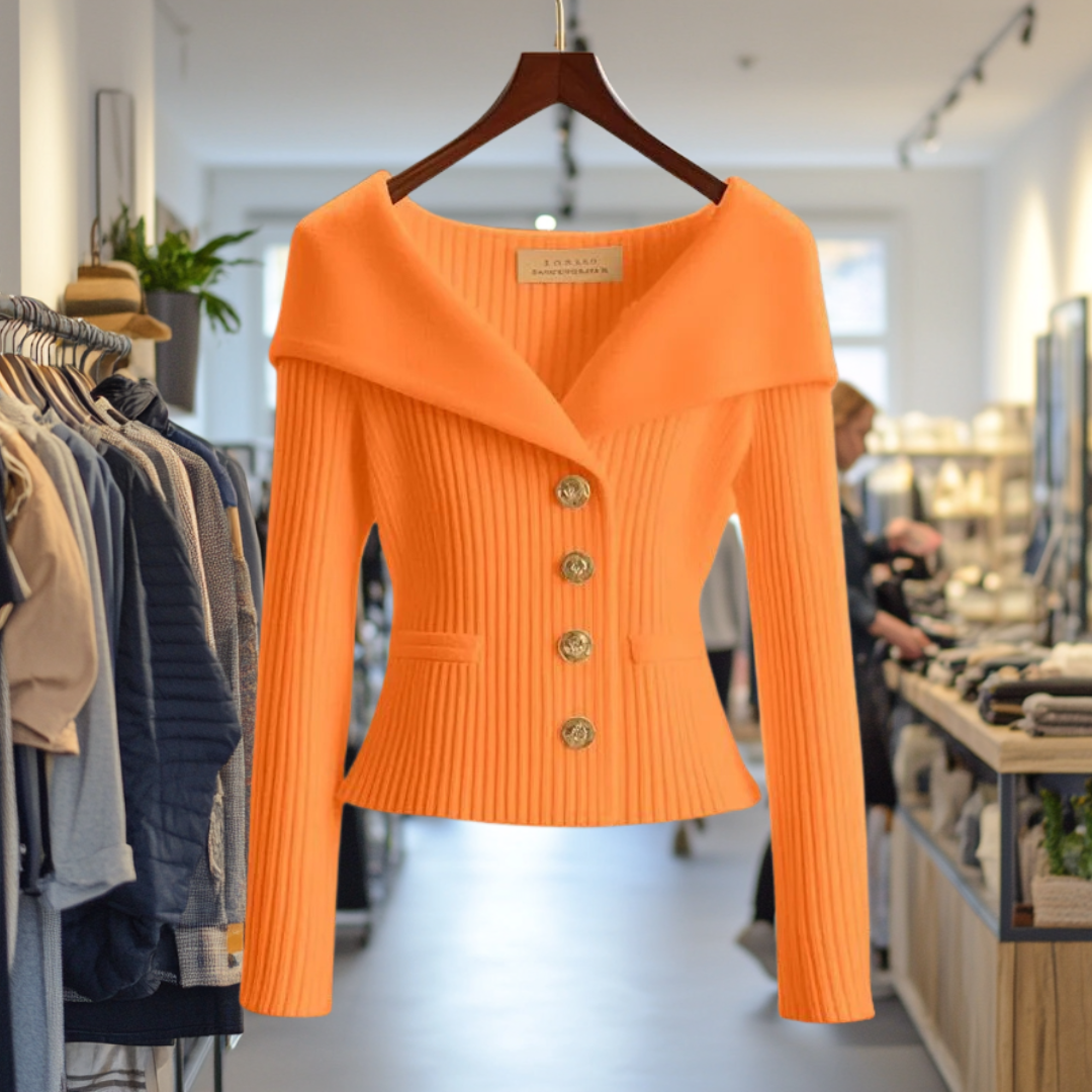 Catherine™ | Elegant rib-knit statement cardigan