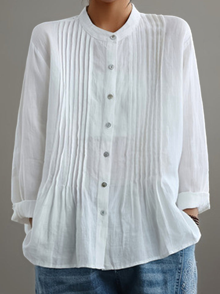 Irene™ | Crisp Pleated Stand-Collar Shirt