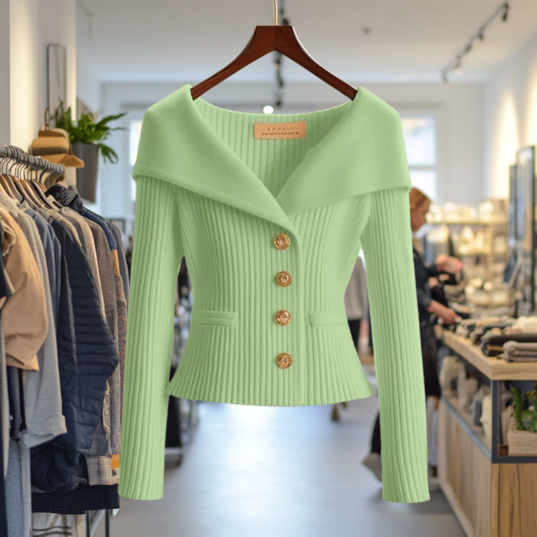 Catherine™ | Elegant rib-knit statement cardigan