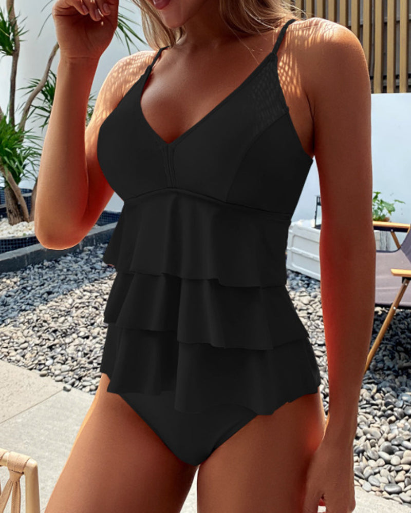 Lily | Solid color swimsuit with decorative ruffles