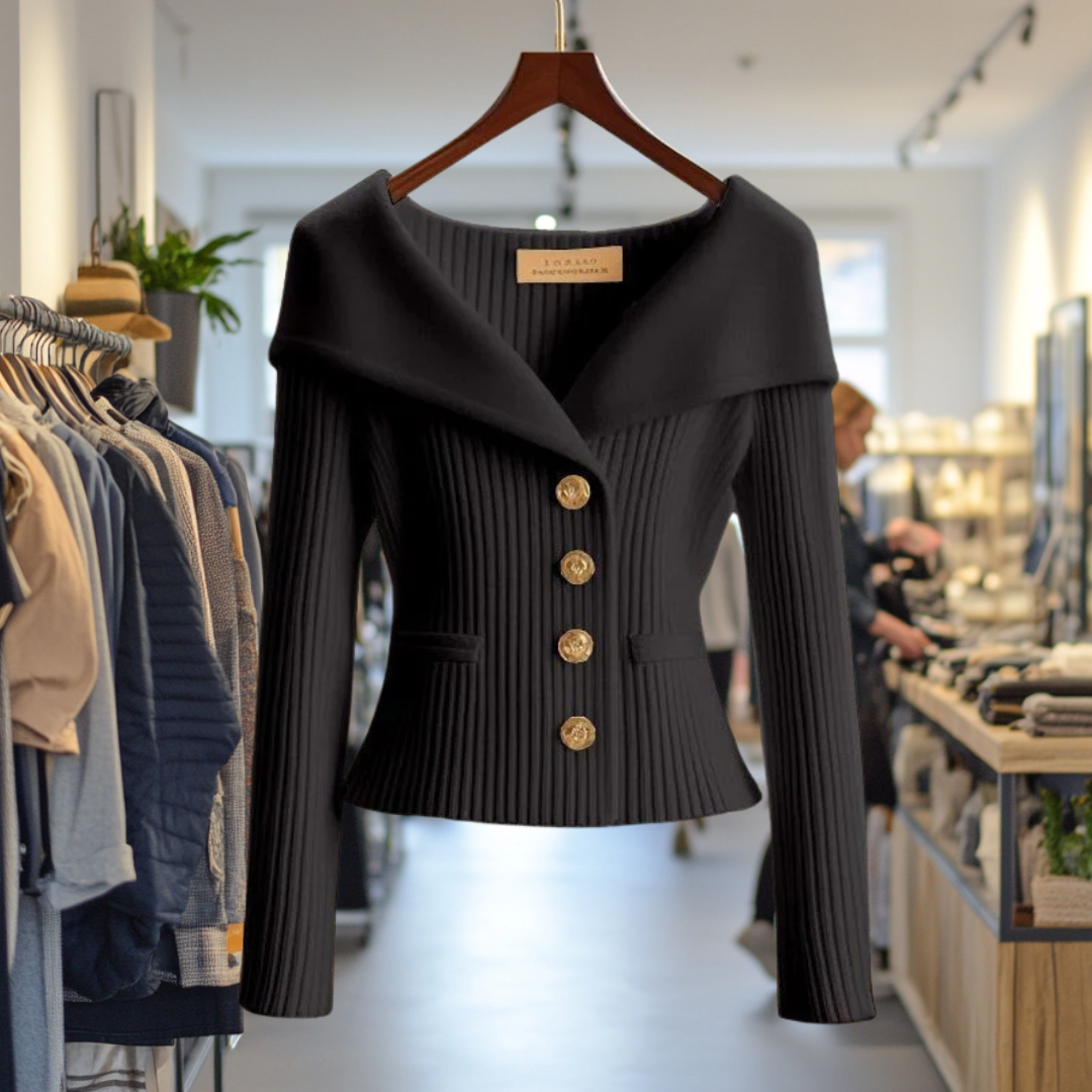 Catherine™ | Elegant rib-knit statement cardigan