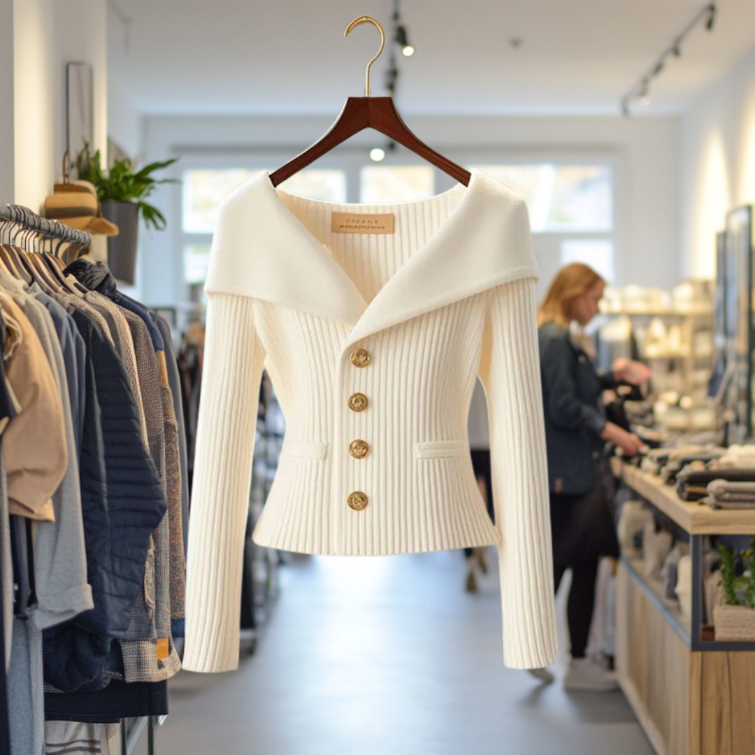 Catherine™ | Elegant rib-knit statement cardigan