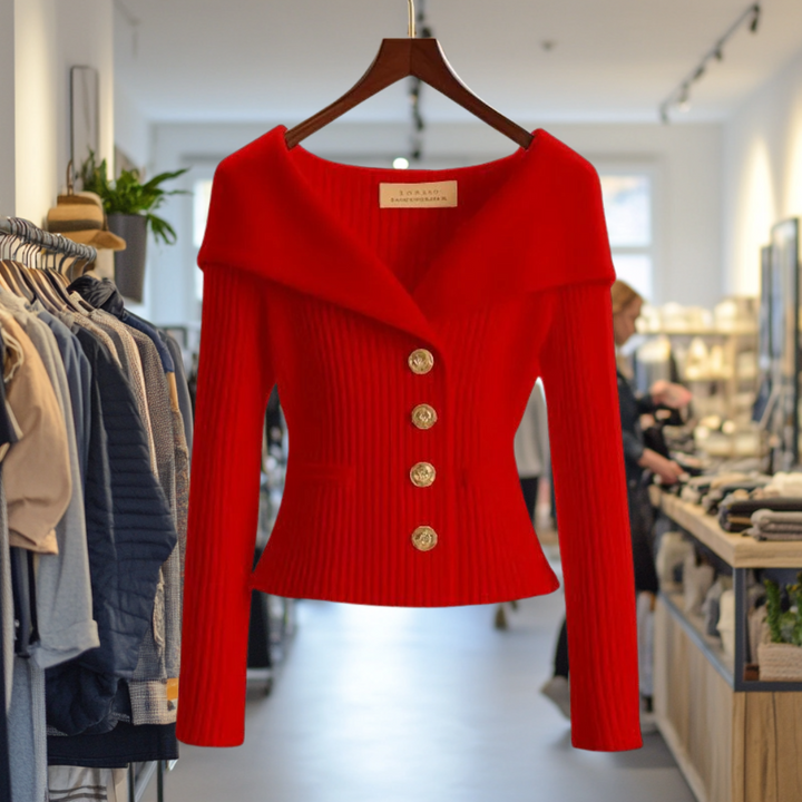 Catherine™ | Elegant rib-knit statement cardigan
