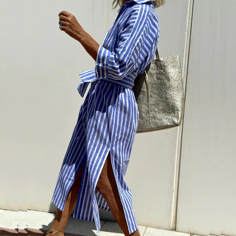 Grace | Elegant Striped Shirt Dress