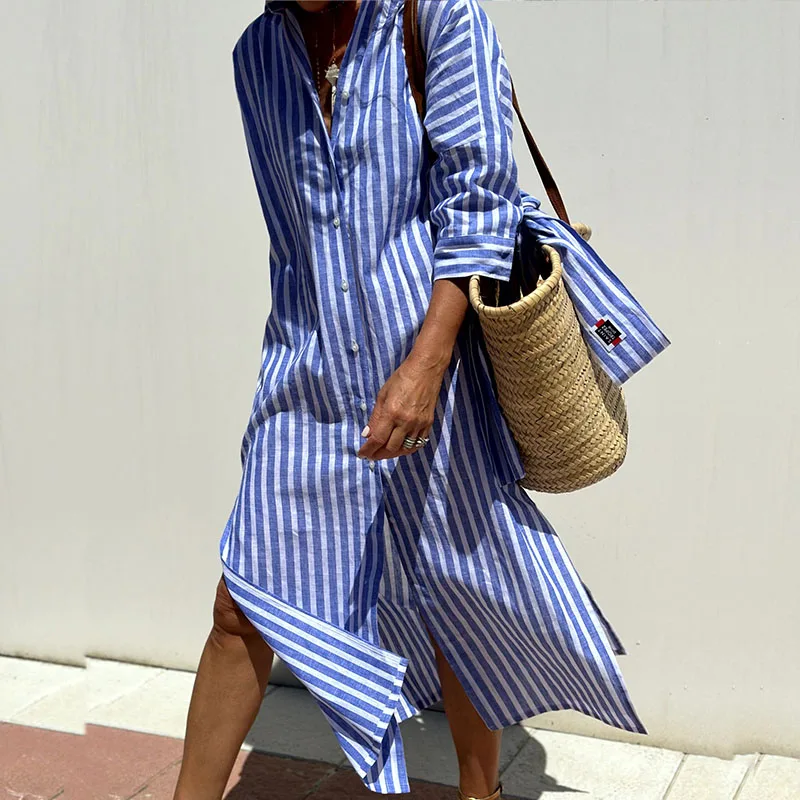 Grace | Elegant Striped Shirt Dress