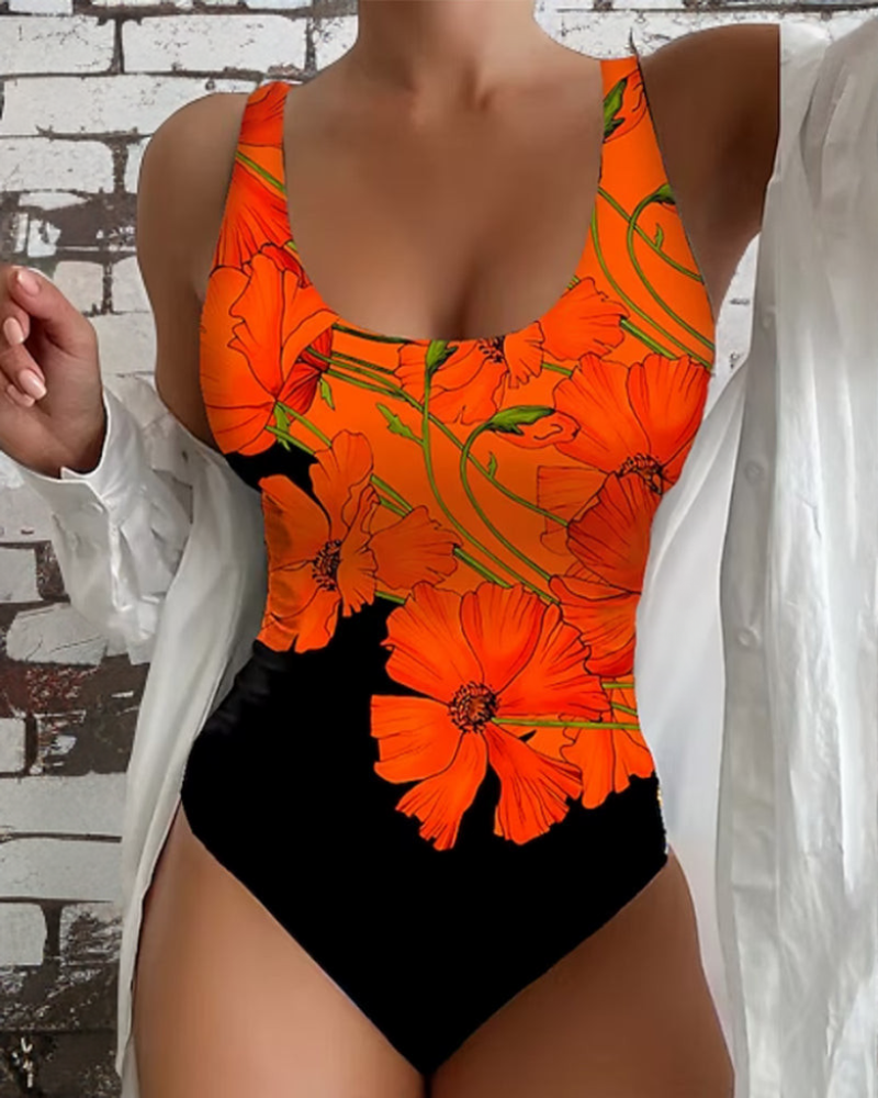 Lucyna | Stylish one-piece swimsuit with floral pattern