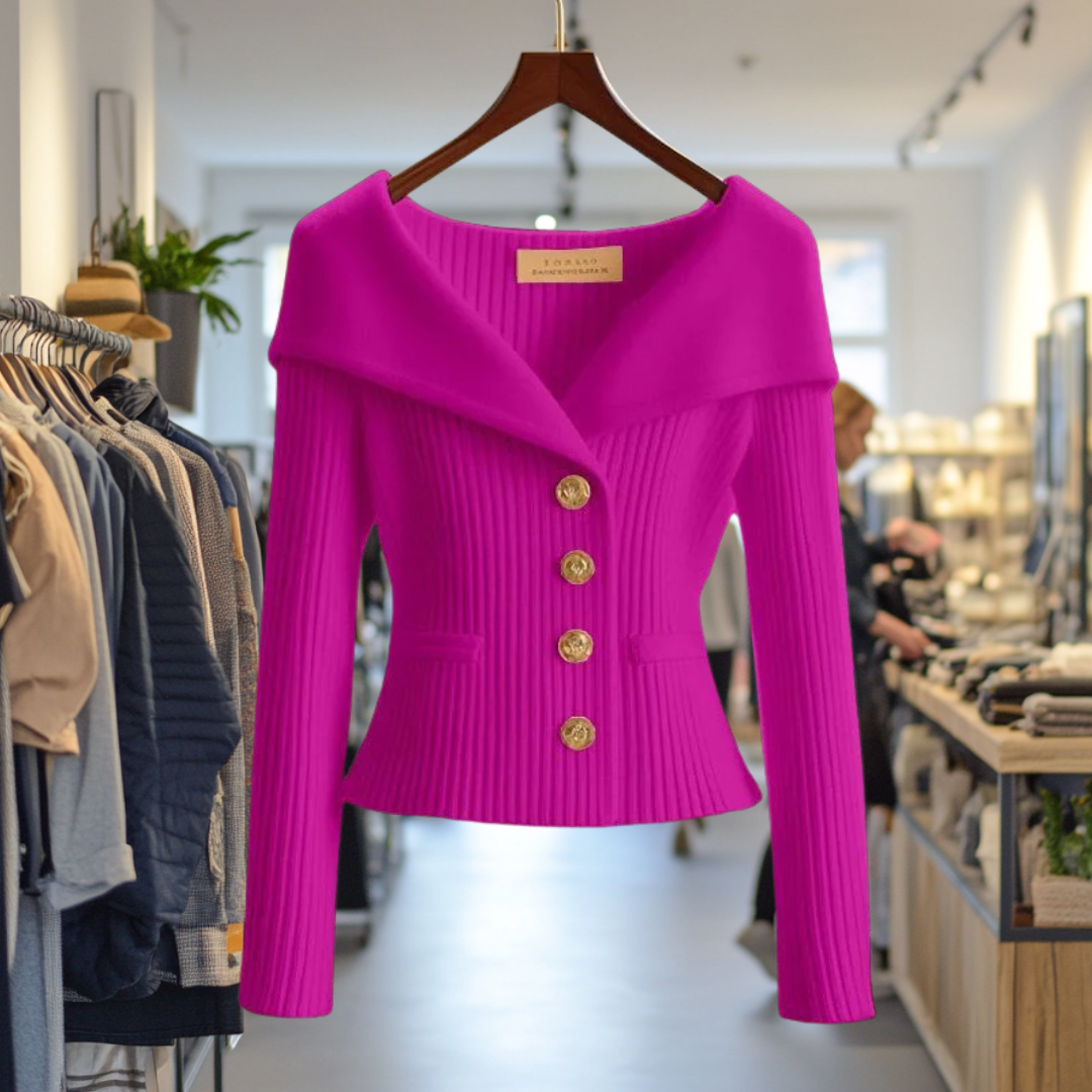 Catherine™ | Elegant rib-knit statement cardigan
