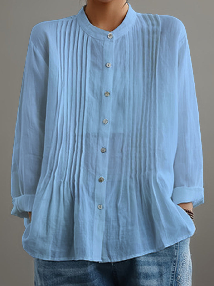 Irene™ | Crisp Pleated Stand-Collar Shirt