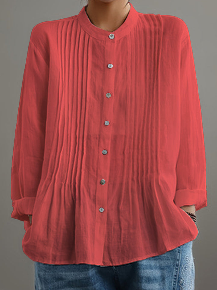 Irene™ | Crisp Pleated Stand-Collar Shirt