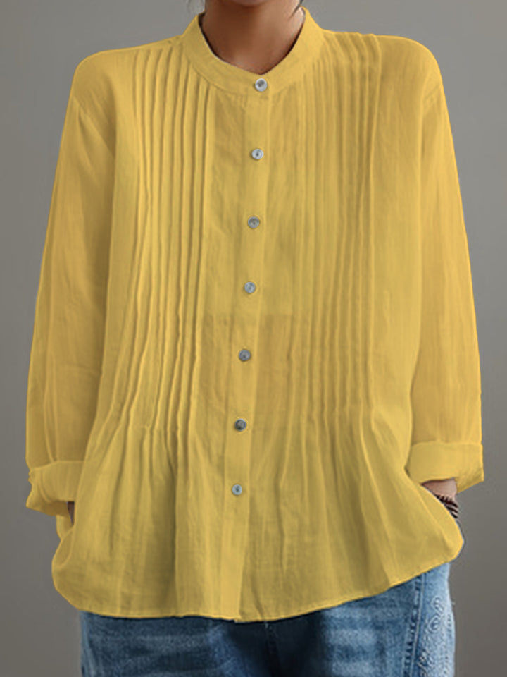 Irene™ | Crisp Pleated Stand-Collar Shirt