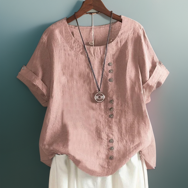 Helen┃T-shirt with round neck and buttons