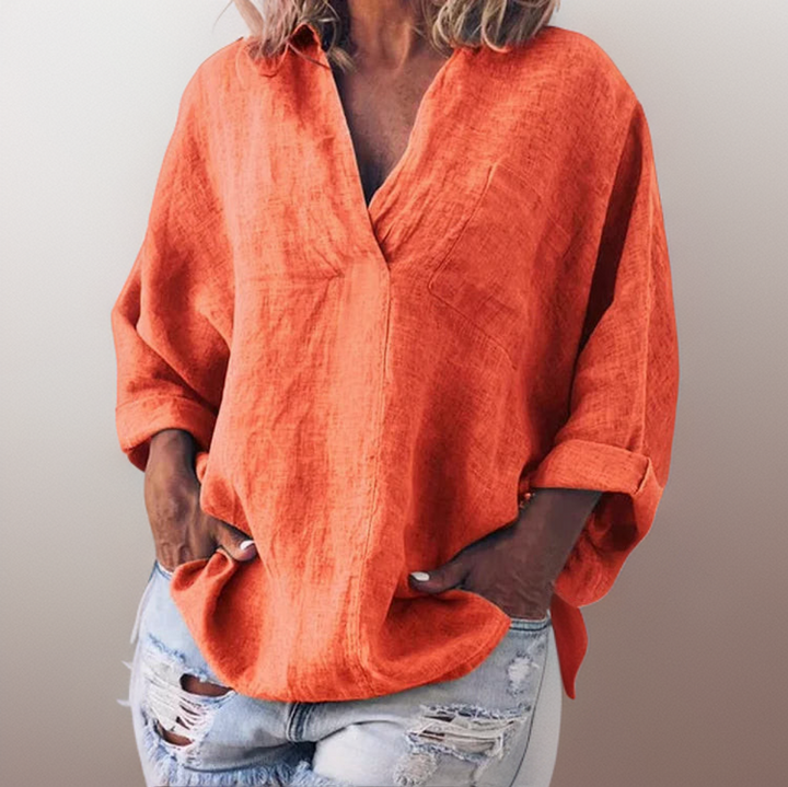 Anne┃Comfortable Long Sleeve Blouse V-Neck