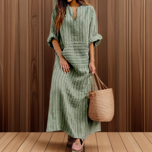 Caroline┃maxi dress with vintage stripes and V-neckline