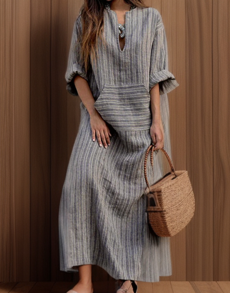 Caroline┃maxi dress with vintage stripes and V-neckline