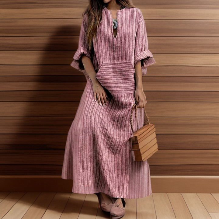 Caroline┃maxi dress with vintage stripes and V-neckline